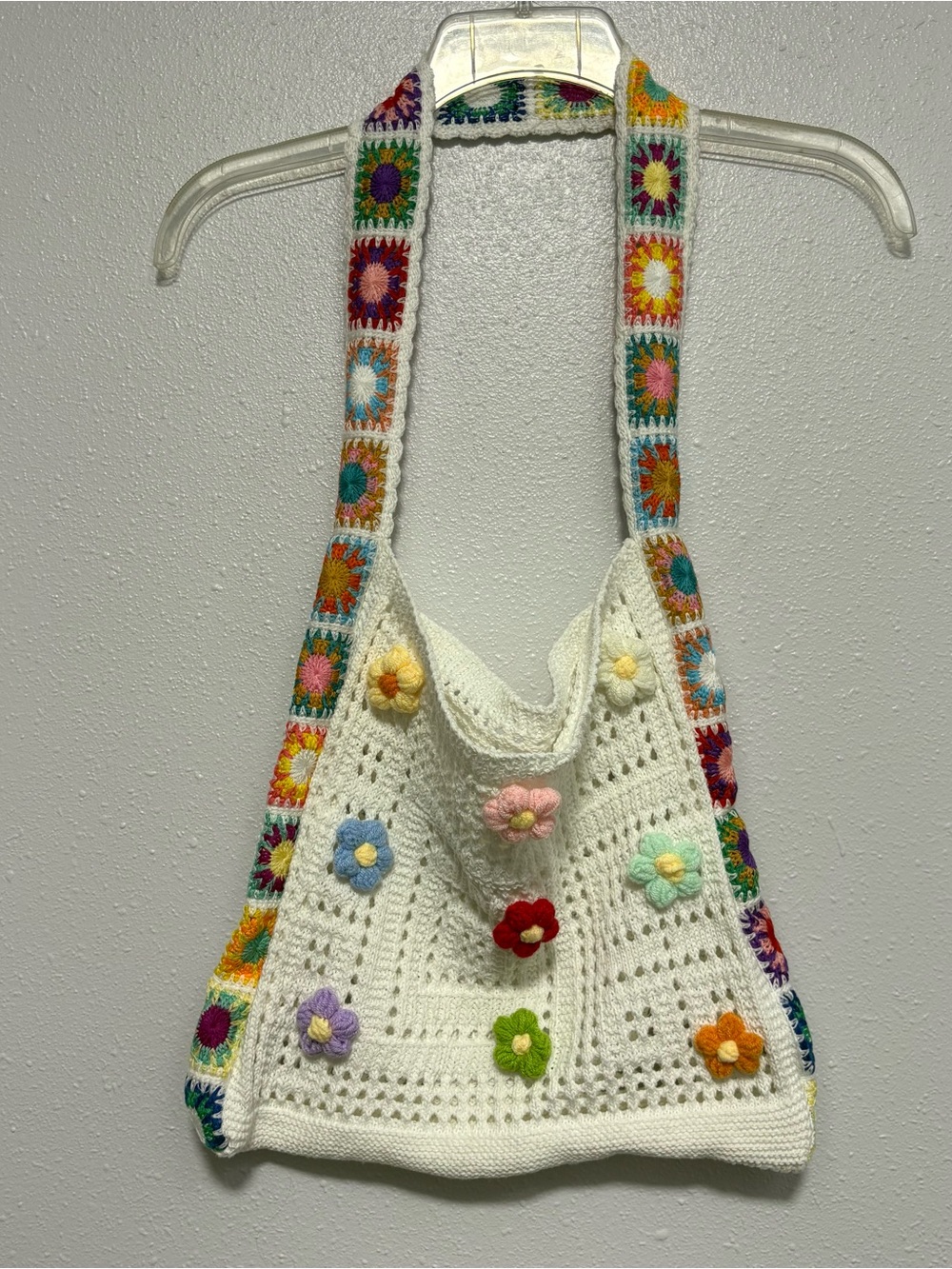 Crochet Flower Tote Bag | Cottagecore Boho Shoulder Purse
